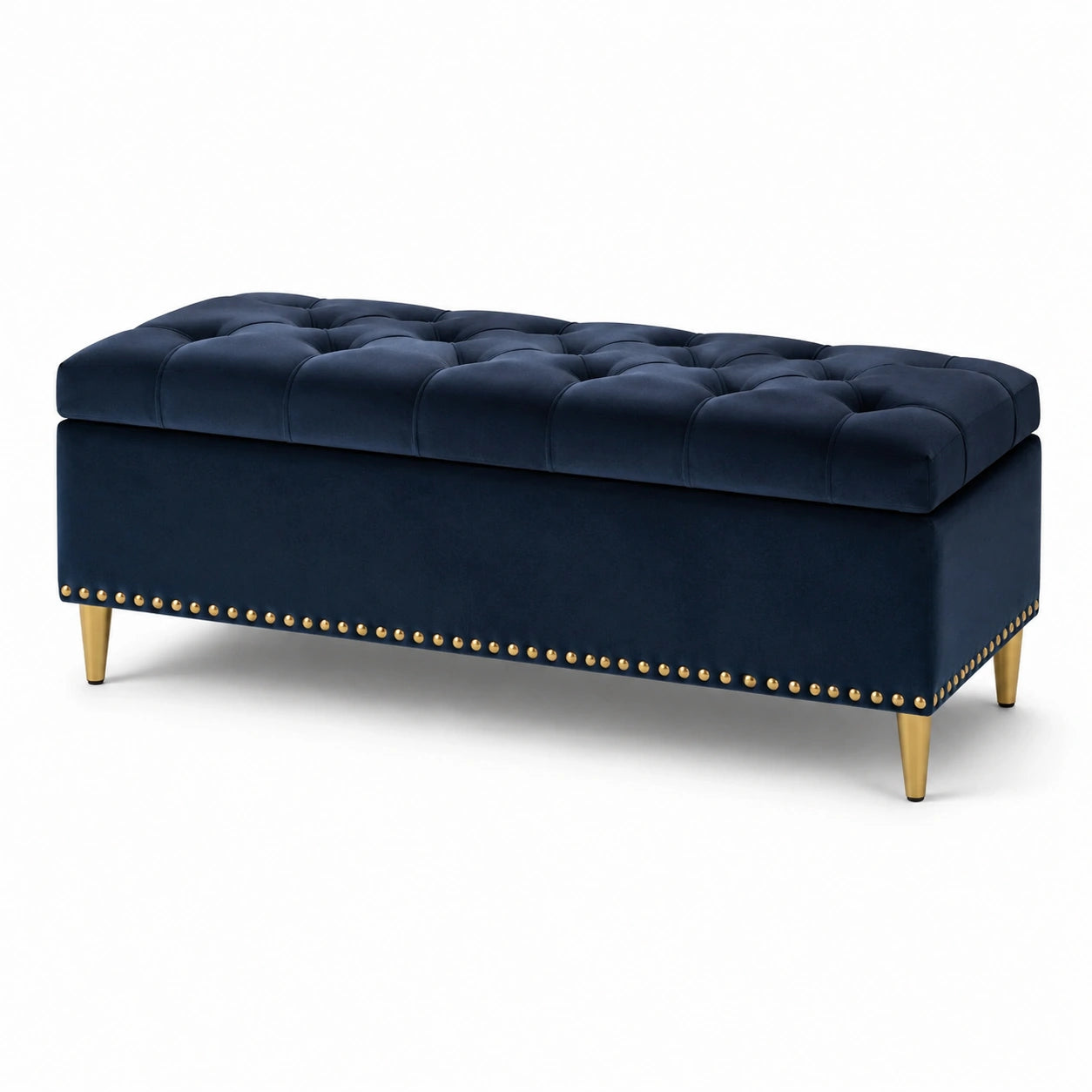 Samt-Aufbewahrungsbank Blau mit Metallbeinen 120 cm