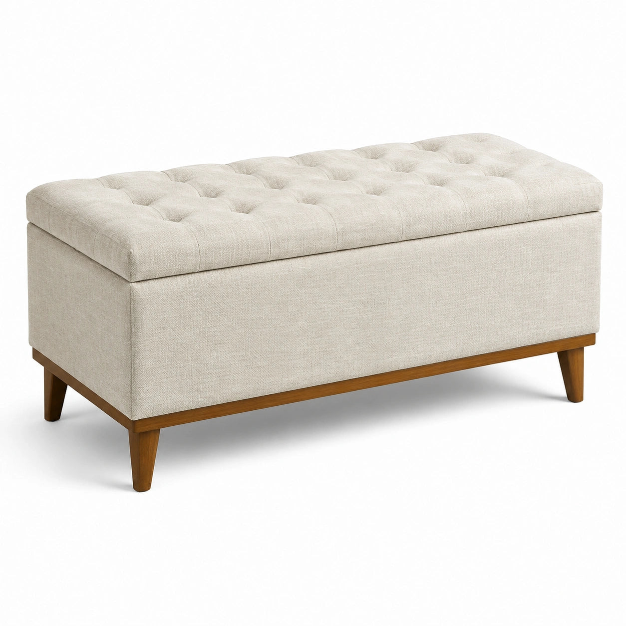 Rechteckige Aufbewahrungsbank aus Holz mit Polyester-Leinen Beige