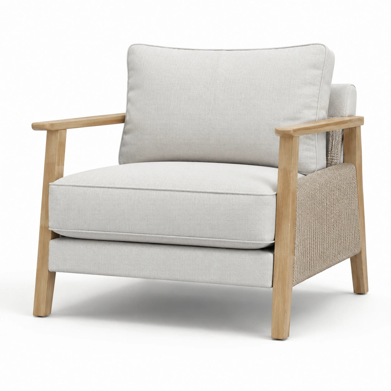 Sessel mit Eichenbeinen und Leinenbezug in Beige