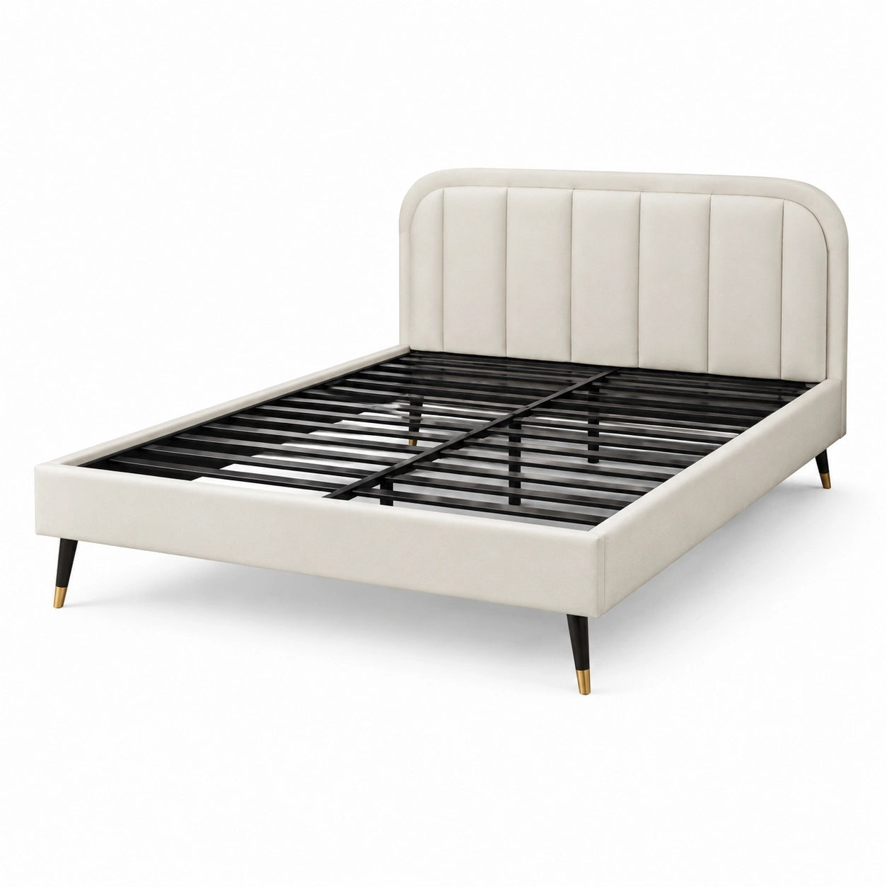 Polsterbett Metall und Holz Rahmen Stoff Beige 200x180 cm