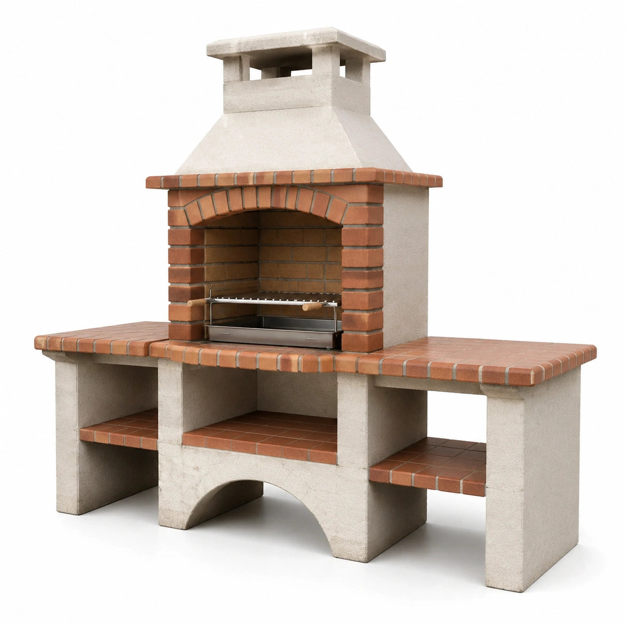 Beton- und Keramikziegel-Grillkamin mit Edelstahlrost