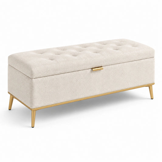 Rechteckige Aufbewahrungsbank Bouclé-Stoff Beige 120x45x45 cm