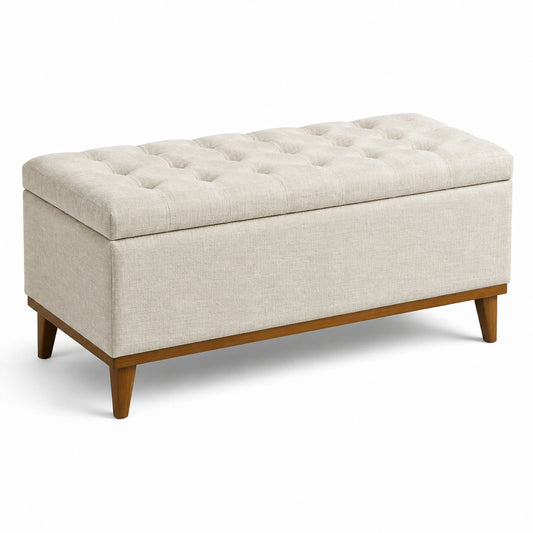 Rechteckige Aufbewahrungsbank aus Holz mit Polyester-Leinen Beige