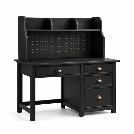 Schreibtisch mit Regaleinsatz Holz Schwarz