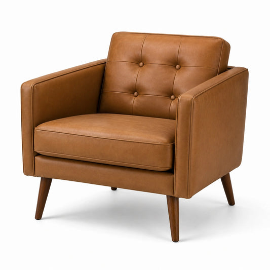 Sessel aus PU-Leder mit Massivholzbeinen Braun