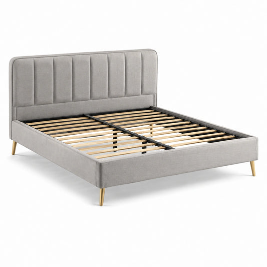 Bettgestell aus Stoff Grau mit Stahlrahmen und Holzlattenrost 200x160cm