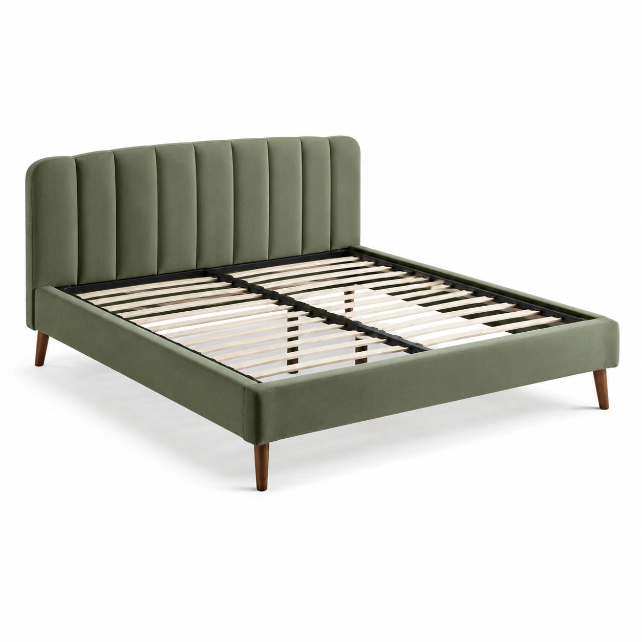 Samtbett mit Holzrahmen Grün 200x160 cm