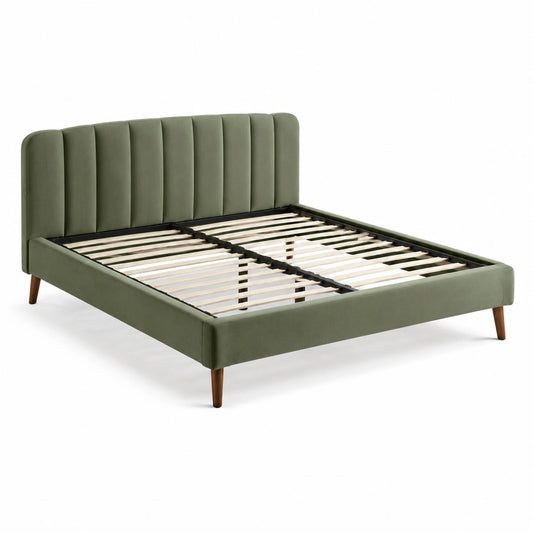 Samtbett mit Holzrahmen Grün 200x160 cm