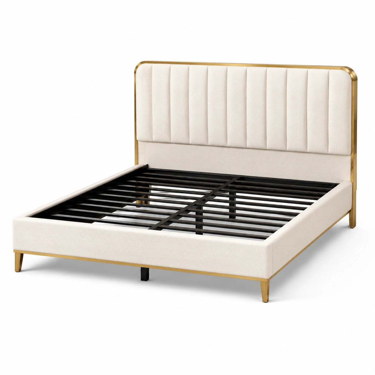 Bettgestell Metall/Polyester Creme 180x200 cm