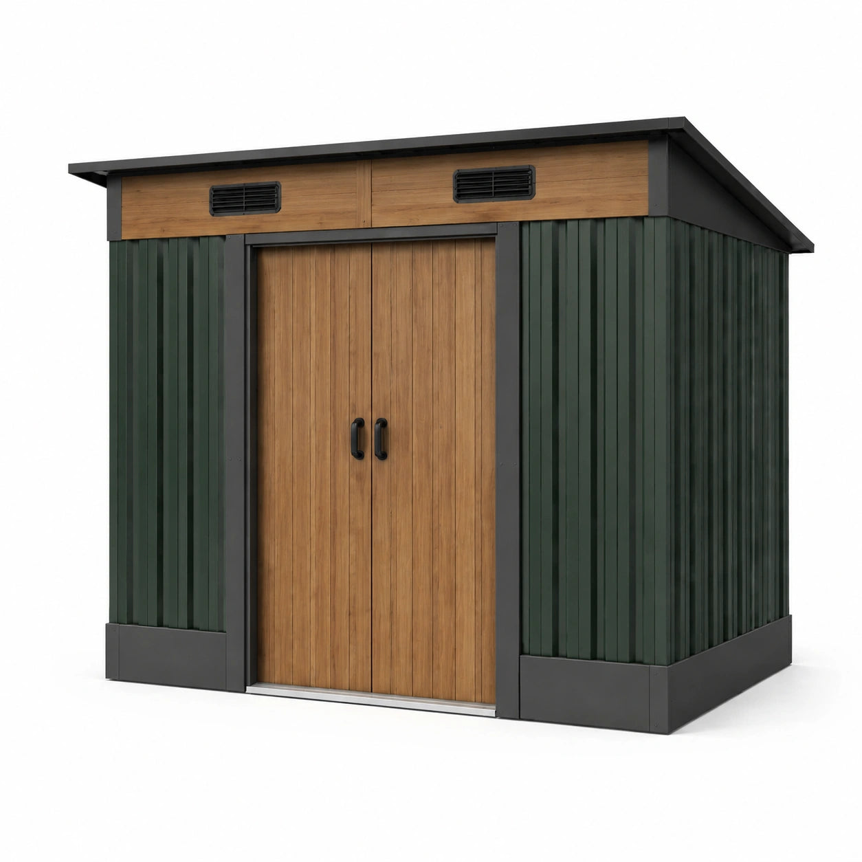 Gartenhaus Stahl und Holz Dunkelgrün Braun 200x150x210cm