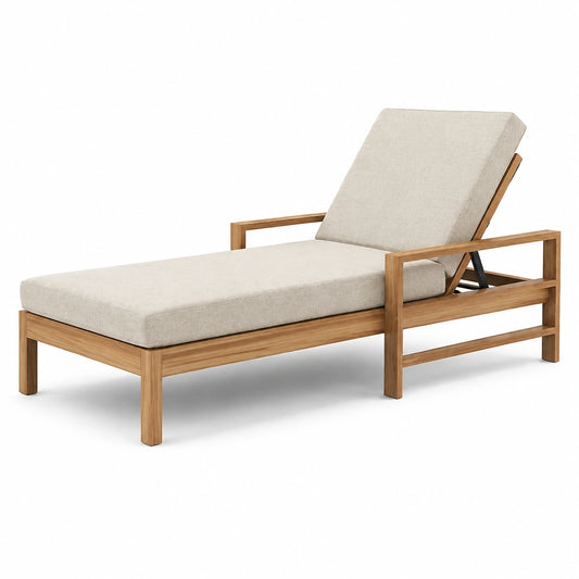 Gartenliege Teakholz mit Polyester Kissen Beige