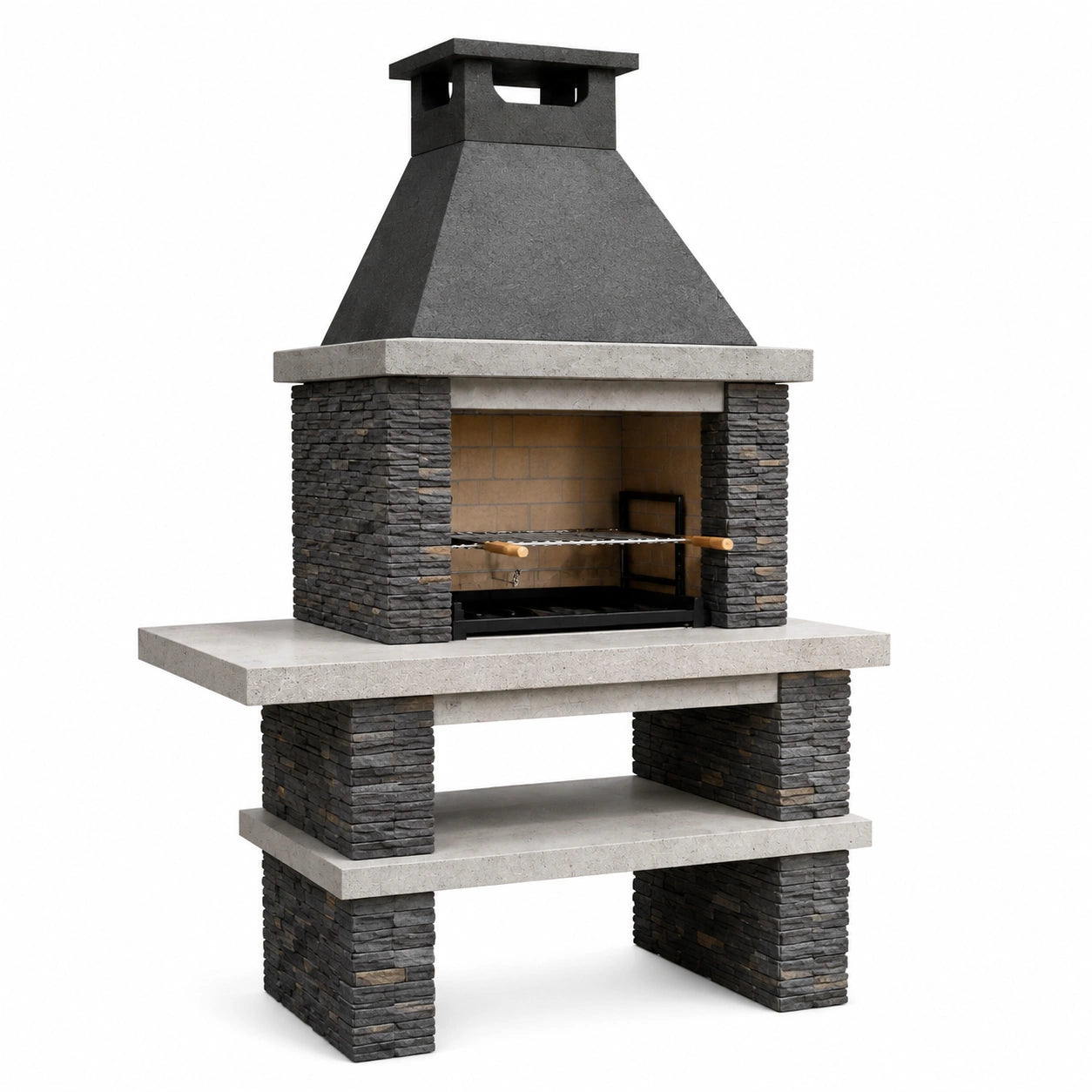 Grillkamin aus Beton und Naturstein 150x60x210 cm Grau/Schwarz