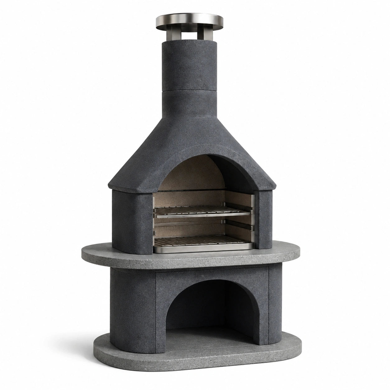 Grillkamin aus Spezialbeton und Edelstahl dunkelgrau 120x90x210 cm