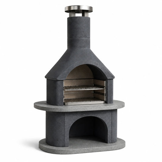 Grillkamin aus Spezialbeton und Edelstahl dunkelgrau 120x90x210 cm