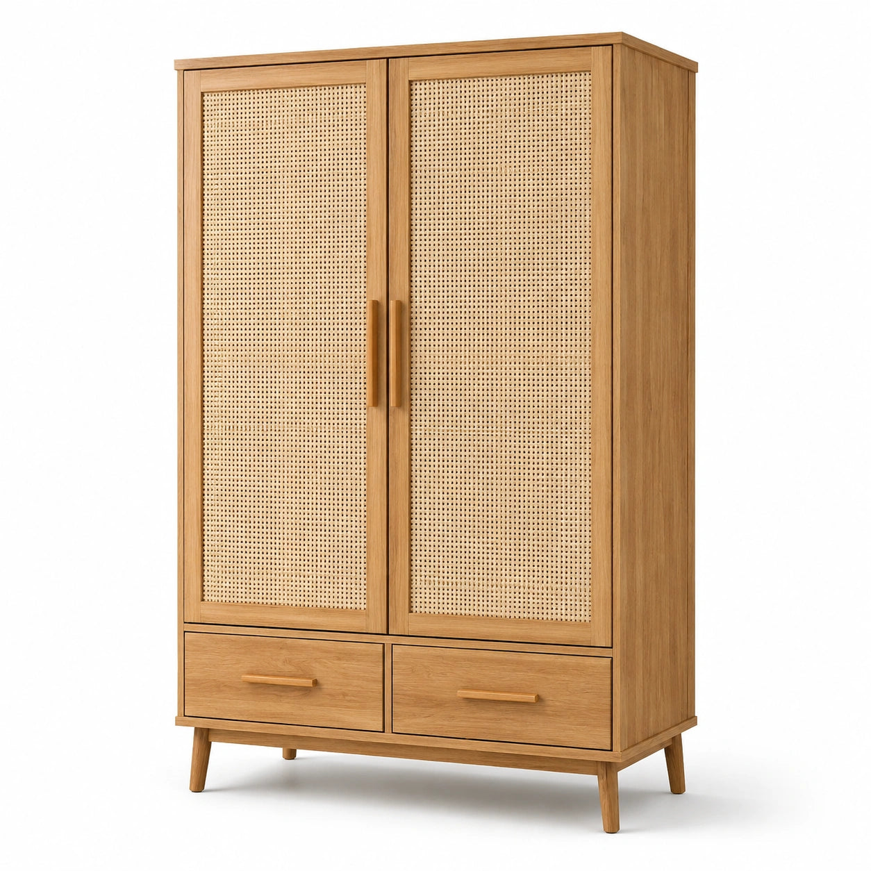 Schrank aus Eichenholz mit Rattantüren 150x60x200cm
